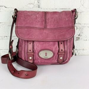 Fossil Maddox Purple Leather Flap Buckle Crossbody Purse
